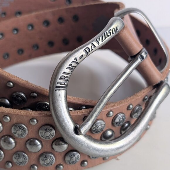 Brown Tan Harley Davidson Studded Genuine Leather Belt Sz:XS 28.5-32.5\